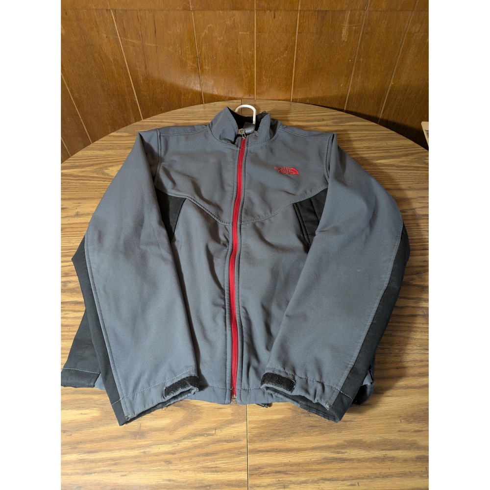The North Face Mens Softshell Fleece Lined Jacket Grey Black Red Logo Size M